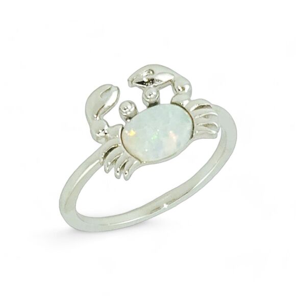 Dimayson Jewelry - Sterling Silver 925 Crab White Lab Opal Ring